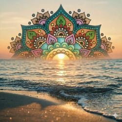 Image contenant un dessin de mandala et la mer